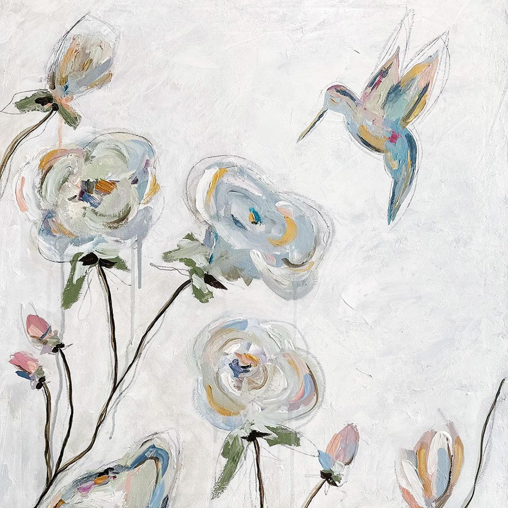 Charissa Owens Art abstract peonies with a hummingbird