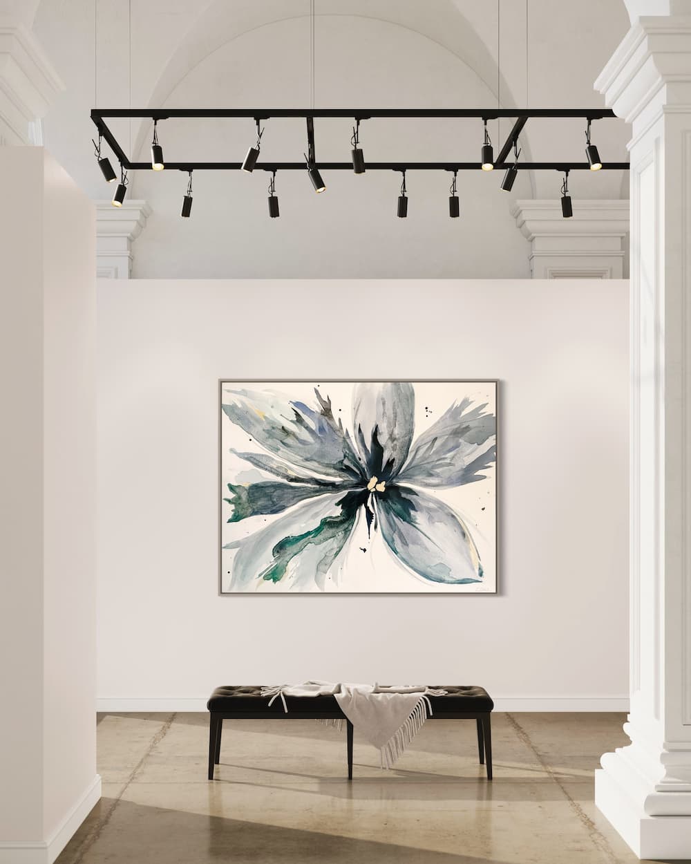 Charissa Owens Art large watercolor botanical in a gallery setting